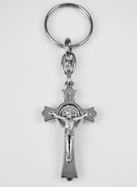 Porte-Clés Croix de Saint Benoit - Métal Argenté (pic 1)