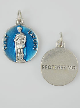 Médaille Saint Expédit Argentée & Émail Bleu - 18 mm (pic 1)