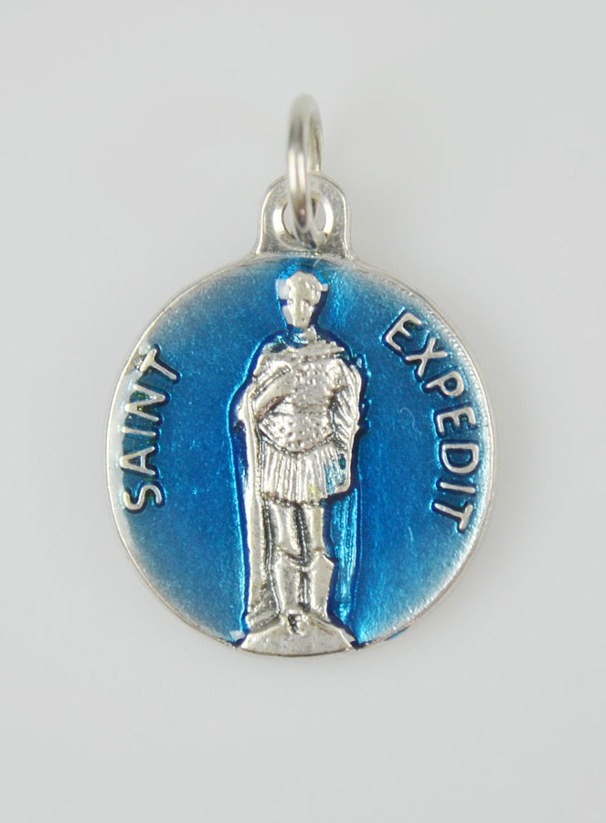 Médaille Saint Expédit Argentée & Émail Bleu - 18 mm (pic 3)
