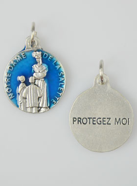 Médaille Notre Dame de la Salette Argentée & Émail Bleu - 18 mm (pic 1)