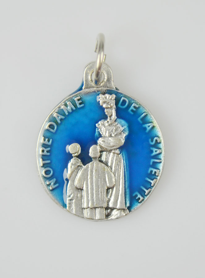 Médaille Notre Dame de la Salette Argentée & Émail Bleu - 18 mm (pic 3)