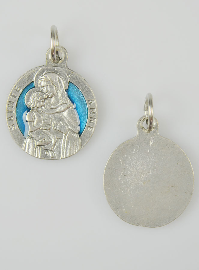 Médaille Sainte Anne Argentée & Émail Bleu - 18 mm (pic 2)
