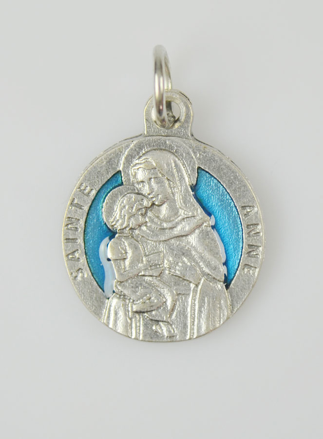 Médaille Sainte Anne Argentée & Émail Bleu - 18 mm (pic 3)