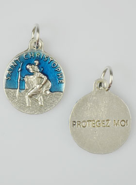 Médaille Saint Christophe Argentée & Émail Bleu - 18 mm (pic 1)
