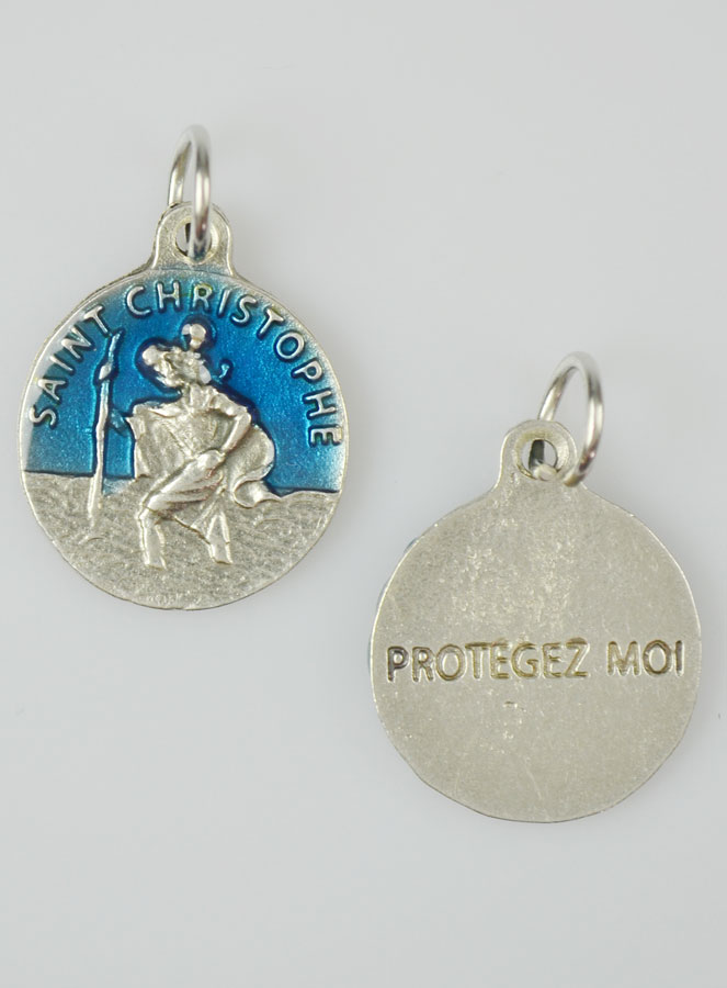 Médaille Saint Christophe Argentée & Émail Bleu - 18 mm (pic 2)