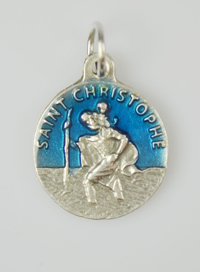 Médaille Saint Christophe Argentée & Émail Bleu - 18 mm (pic 3)