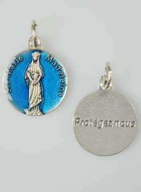 Médaille Sainte Marie-Madeleine Argentée & Émail Bleu - 18 mm (pic 1)