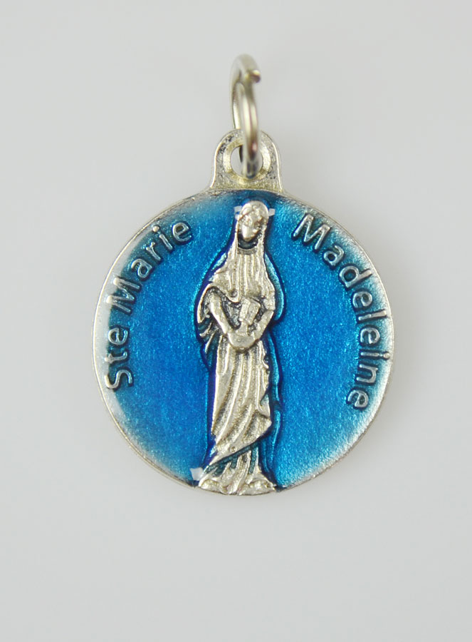 Médaille Sainte Marie-Madeleine Argentée & Émail Bleu - 18 mm (pic 3)