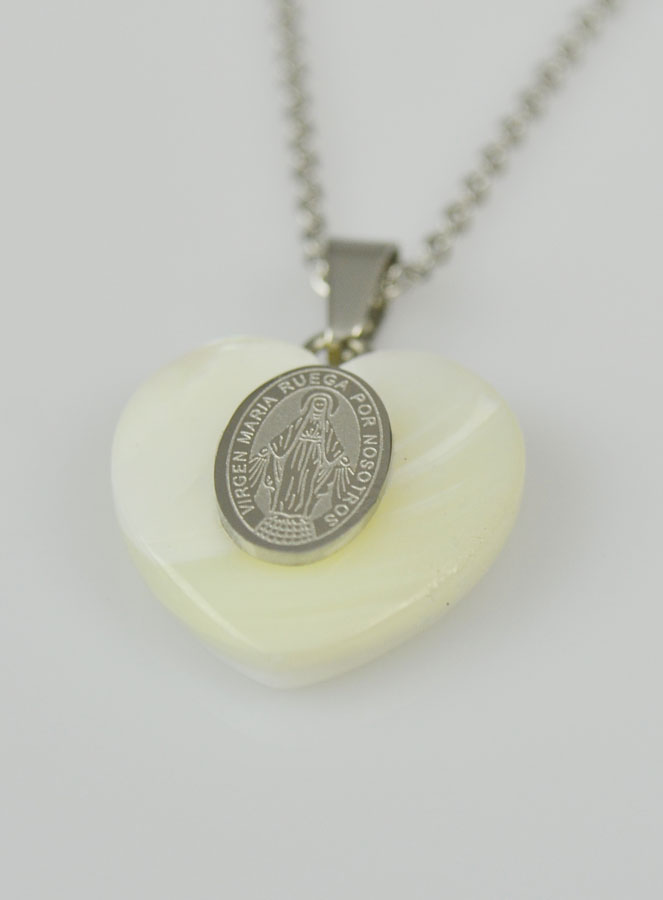 Collier Religieux Coeur de Nacre & Miraculeuse - Argent (pic 3)