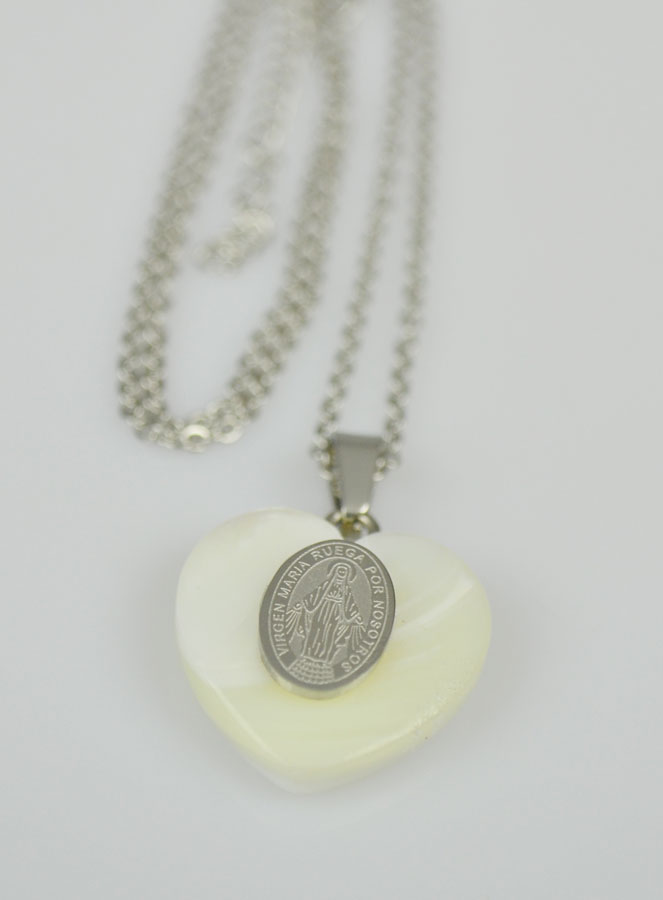 Collier Religieux Coeur de Nacre & Miraculeuse - Argent (pic 4)