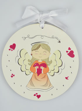 Médaillon de Berceau en Bois Ange Fille - 10cm (pic 1)