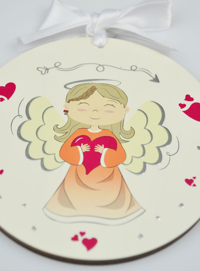Médaillon de Berceau en Bois Ange Fille - 10cm (pic 4)