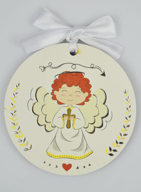 Médaillon de Berceau en Bois Ange Garçon - 10cm (pic 1)