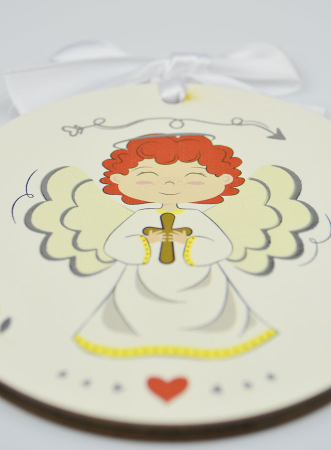 Médaillon de Berceau en Bois Ange Garçon - 10cm (pic 4)
