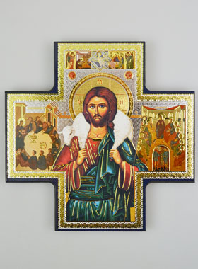 Croix Icône du Christ Bon Berger - 15cm (pic 1)