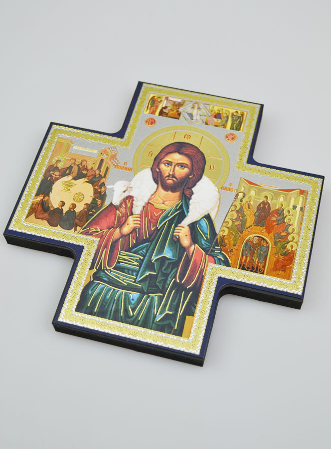 Croix Icône du Christ Bon Berger - 15cm (pic 3)