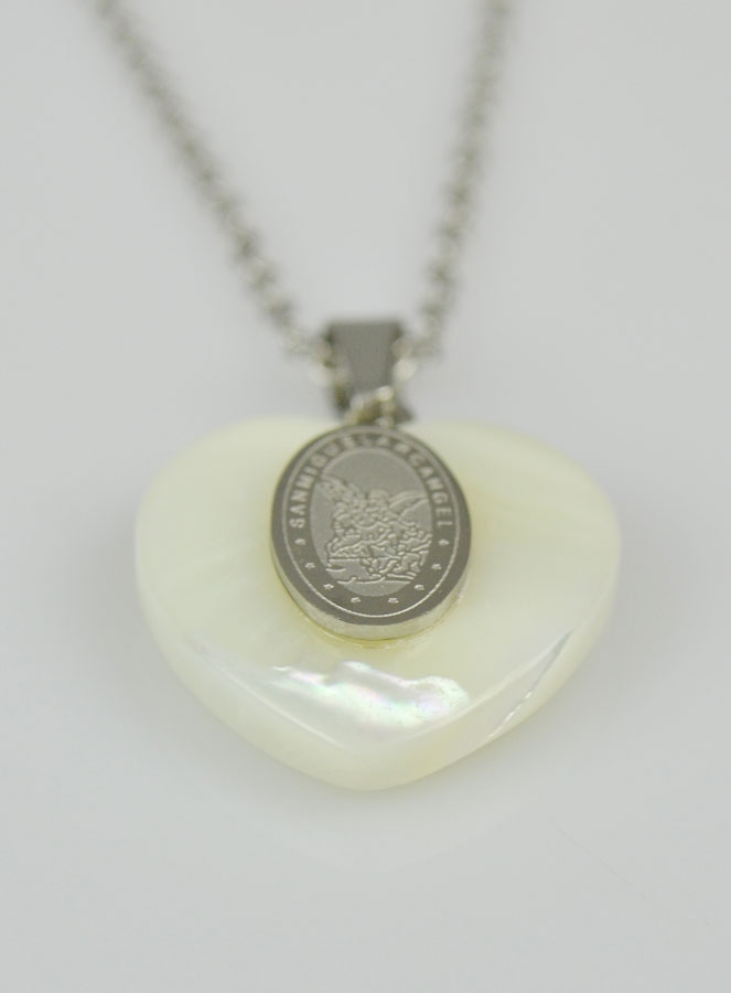 Collier Religieux Coeur de Nacre & Médaille St Michel - Argent (pic 3)