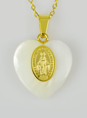 Collier Religieux Coeur de Nacre & Miraculeuse - Or (pic 1)