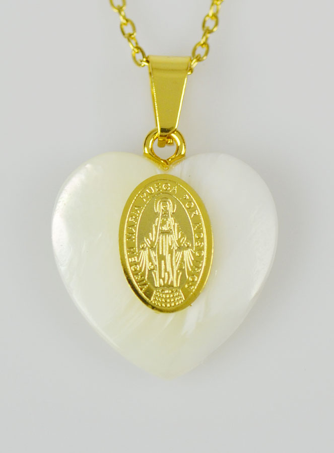 Collier Religieux Coeur de Nacre & Miraculeuse - Or (pic 2)