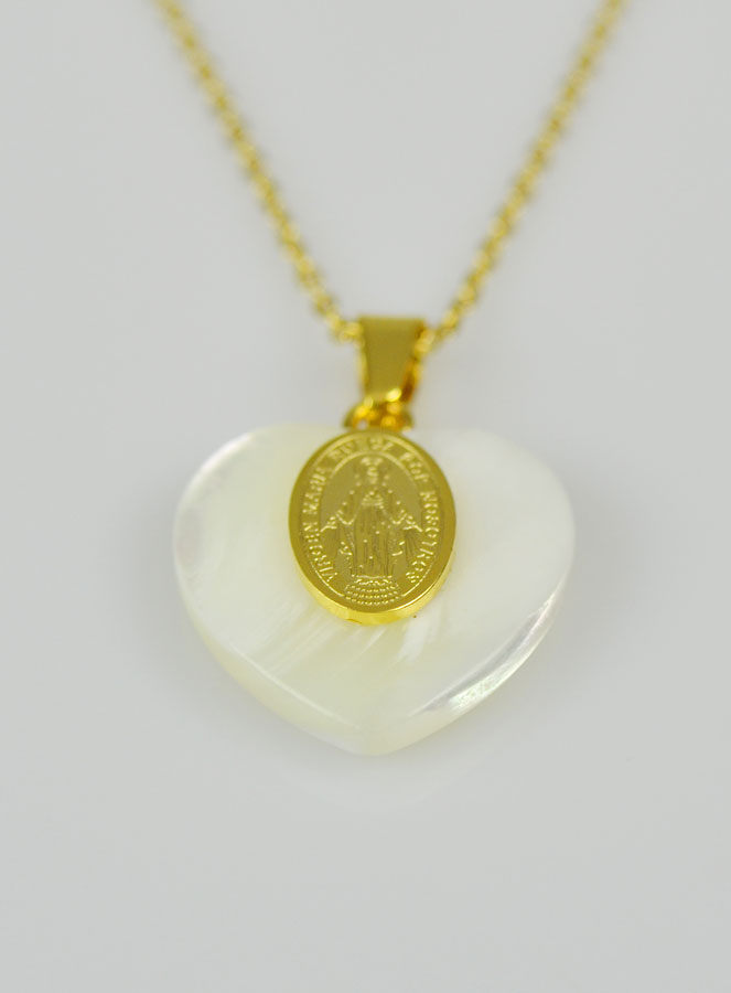 Collier Religieux Coeur de Nacre & Miraculeuse - Or (pic 3)