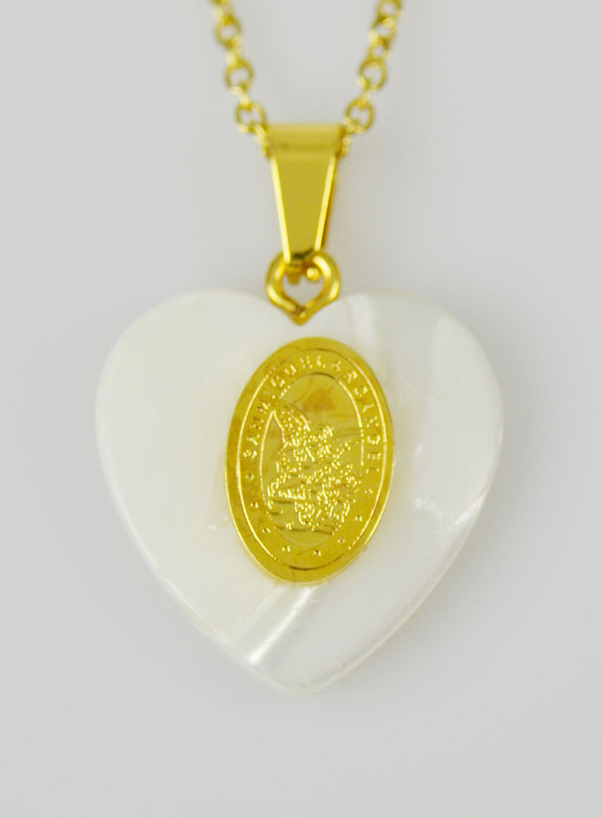 Collier Religieux Coeur de Nacre & Médaille St Michel - Or (pic 1)