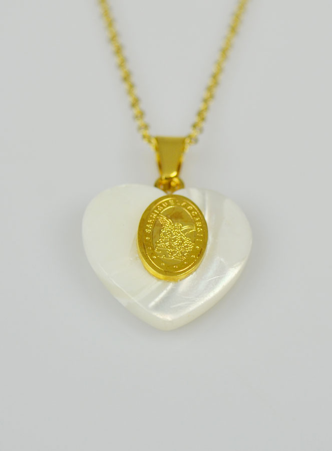 Collier Religieux Coeur de Nacre & Médaille St Michel - Or (pic 3)