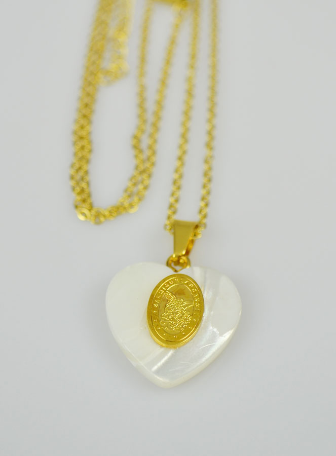 Collier Religieux Coeur de Nacre & Médaille St Michel - Or (pic 4)