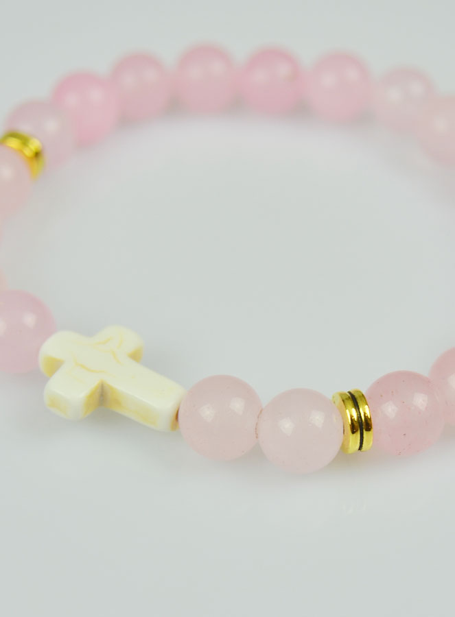 Bracelet Religieux en Pierre Naturelle - Quartz Rose (pic 4)