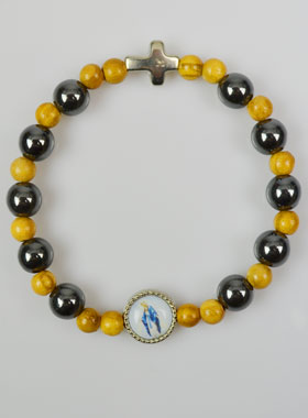Bracelet Religieux en Pierre Naturelle - Hématite et Bois (pic 1)