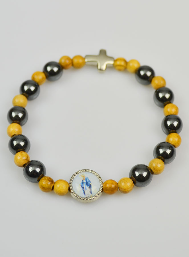 Bracelet Religieux en Pierre Naturelle - Hématite et Bois (pic 3)