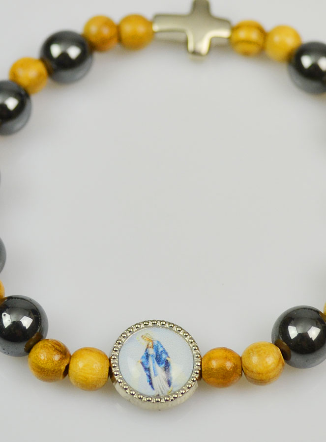 Bracelet Religieux en Pierre Naturelle - Hématite et Bois (pic 4)