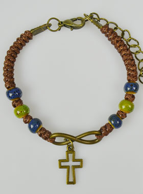 Bracelet Religieux avec Croix - Cuir & Bois Bleu (pic 1)
