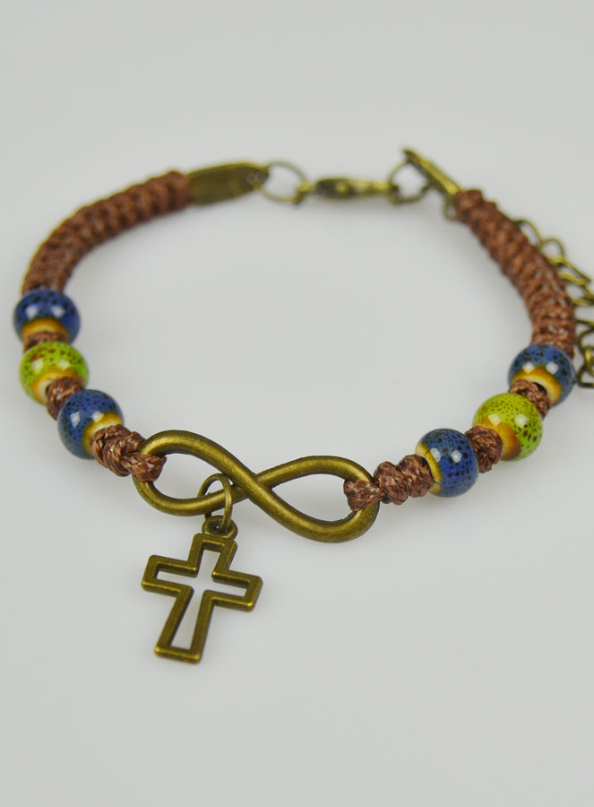 Bracelet Religieux avec Croix - Cuir & Bois Bleu (pic 3)