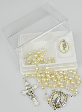 Coffret de Première Communion Chapelet + Médaille Miraculeuse - Argenté (pic 1)