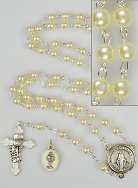 Chapelet en Perles - Communion + Médaille Miraculeuse - Argenté (pic 1)