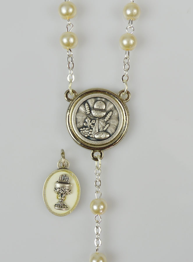 Chapelet en Perles - Communion + Médaille Miraculeuse - Argenté (pic 3)