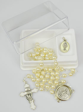 Coffret de Première Communion Chapelet + Médaille St Michel - Argenté (pic 1)