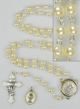 Chapelet en Perles - Communion + Médaille St Michel - Argenté (pic 1)