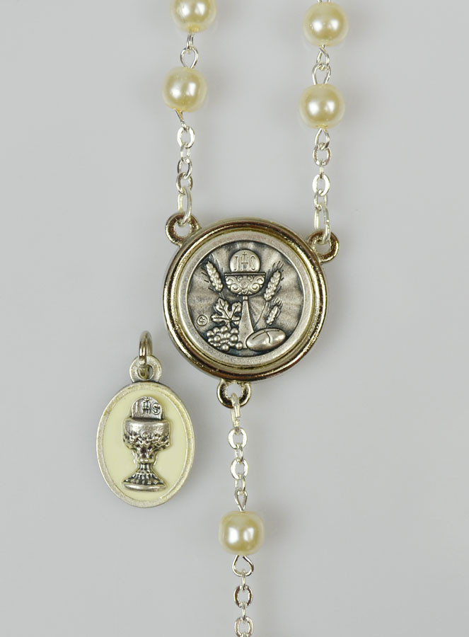 Chapelet en Perles - Communion + Médaille St Michel - Argenté (pic 3)