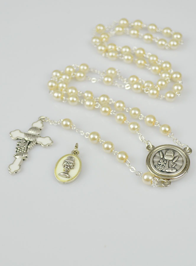 Coffret de Première Communion Chapelet + Médaille ND Lourdes - Argenté (pic 2)