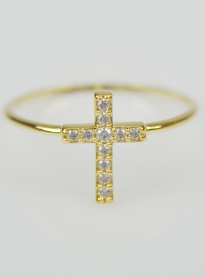 Bague Religieuse Croix & Diamants - Taille 52 (pic 2)
