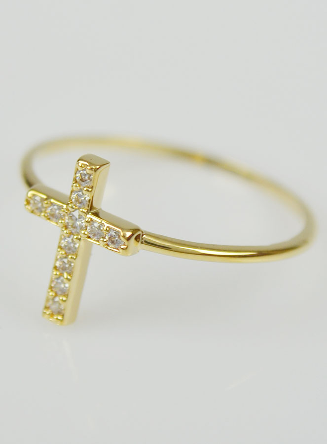 Bague Religieuse Croix & Diamants - Taille 52 (pic 3)