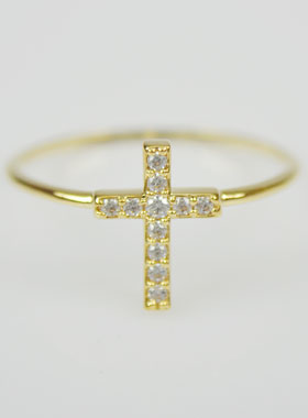 Bague Religieuse Croix & Diamants - Taille 54 (pic 1)
