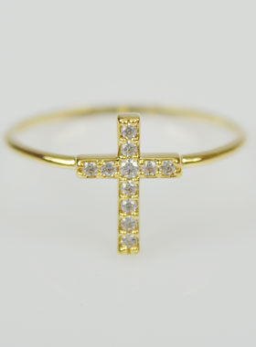 Bague Religieuse Croix & Diamants - Taille 56 (pic 1)