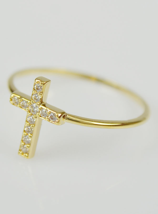 Bague Religieuse Croix & Diamants - Taille 56 (pic 3)