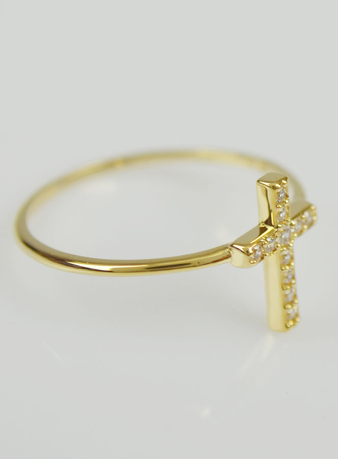 Bague Religieuse Croix & Diamants - Taille 56 (pic 4)