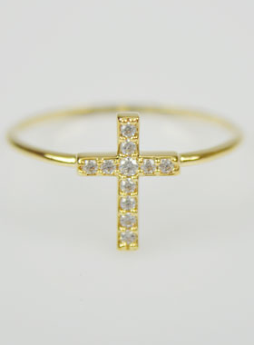 Bague Religieuse Croix & Diamants - Taille 58 (pic 1)