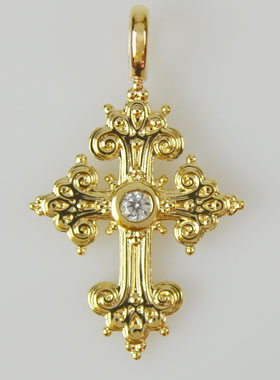 Pendentif Croix Baroque en Plaqué Or - 17mm (pic 1)