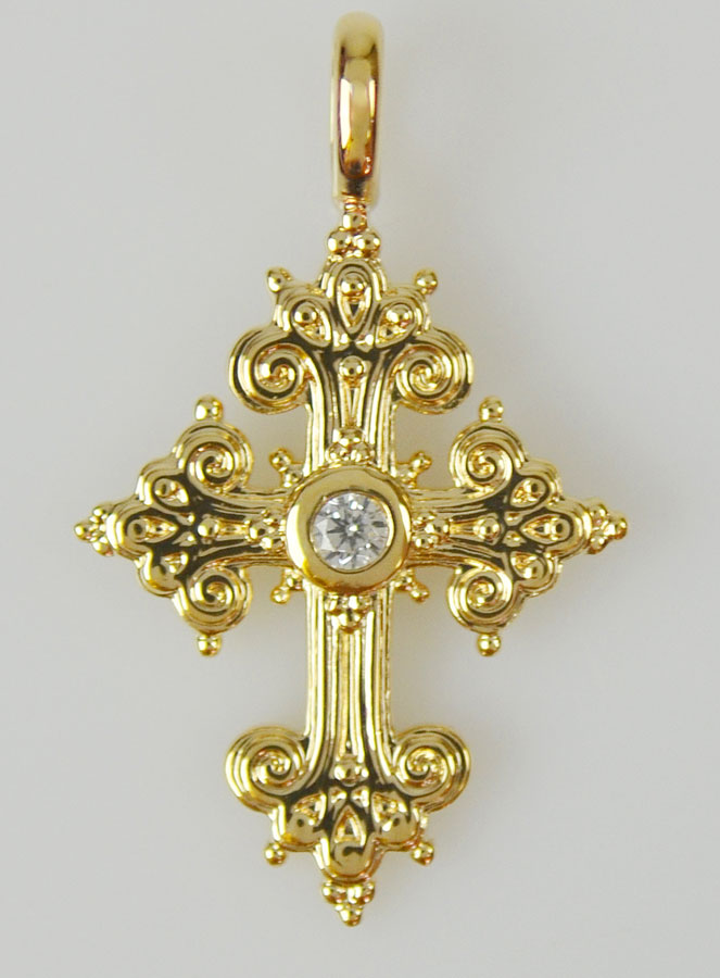 Pendentif Croix Baroque en Plaqué Or - 17mm (pic 2)