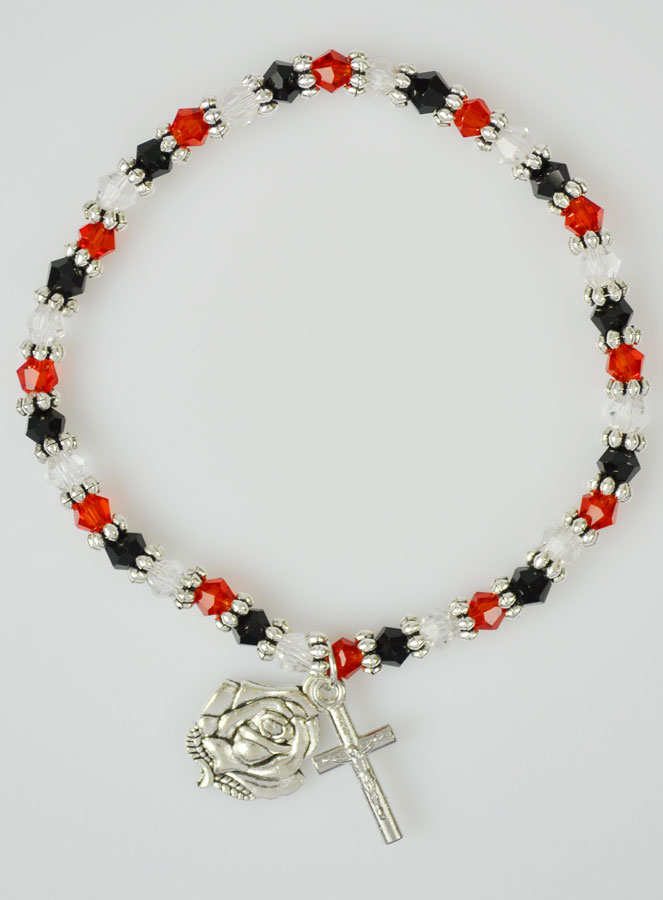 Bracelet Religieux Perles Cristal - Médaille et Croix de Lourdes (pic 2)